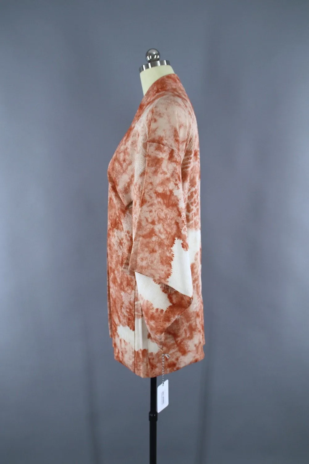 1950s Vintage Silk Haori Kimono Jacket Cardigan / Terra Cotta Shibori