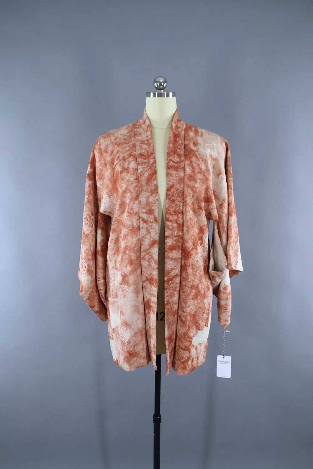 1950s Vintage Silk Haori Kimono Jacket Cardigan / Terra Cotta Shibori