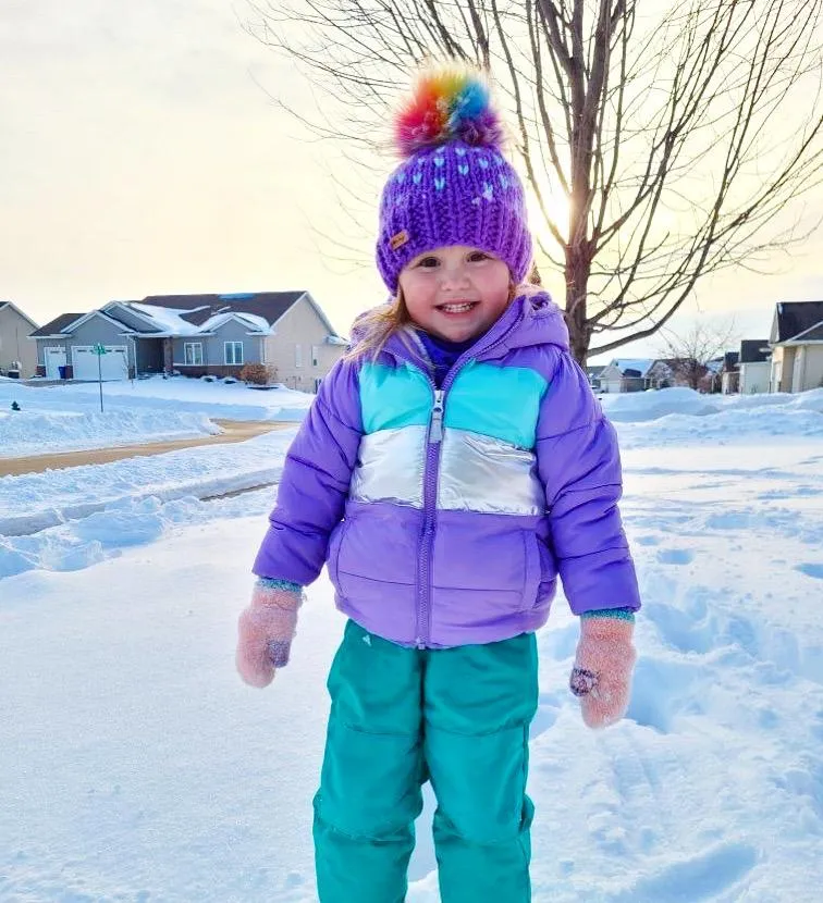 3-6 month Knit Hearts Pom Hat | Wool Free Purple Rainbow