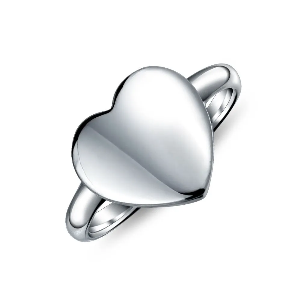 .925 Sterling Silver Engravable Monogram Heart Shaped Signet Ring