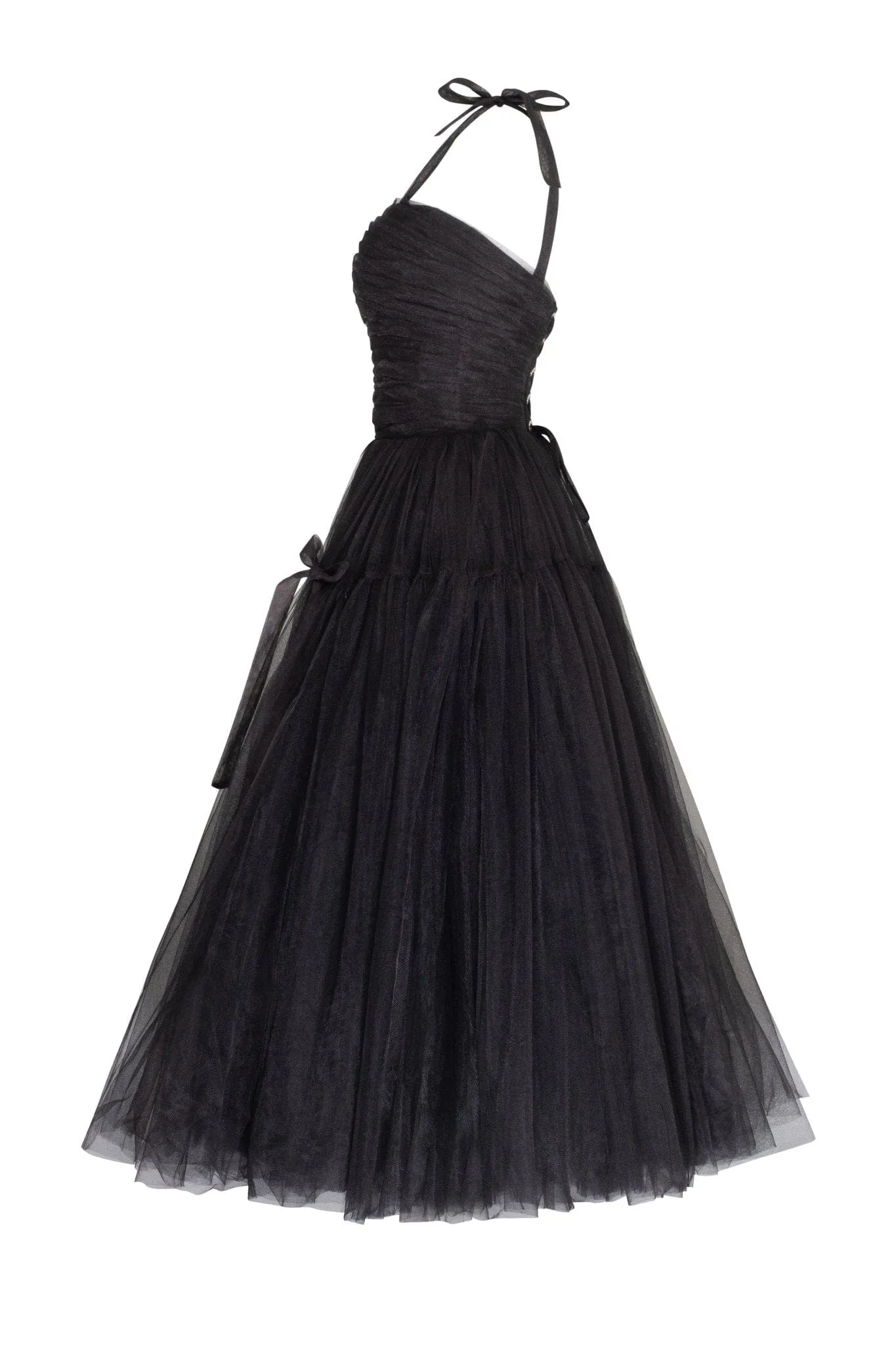 Adorable midi tie-strap black tulle dress