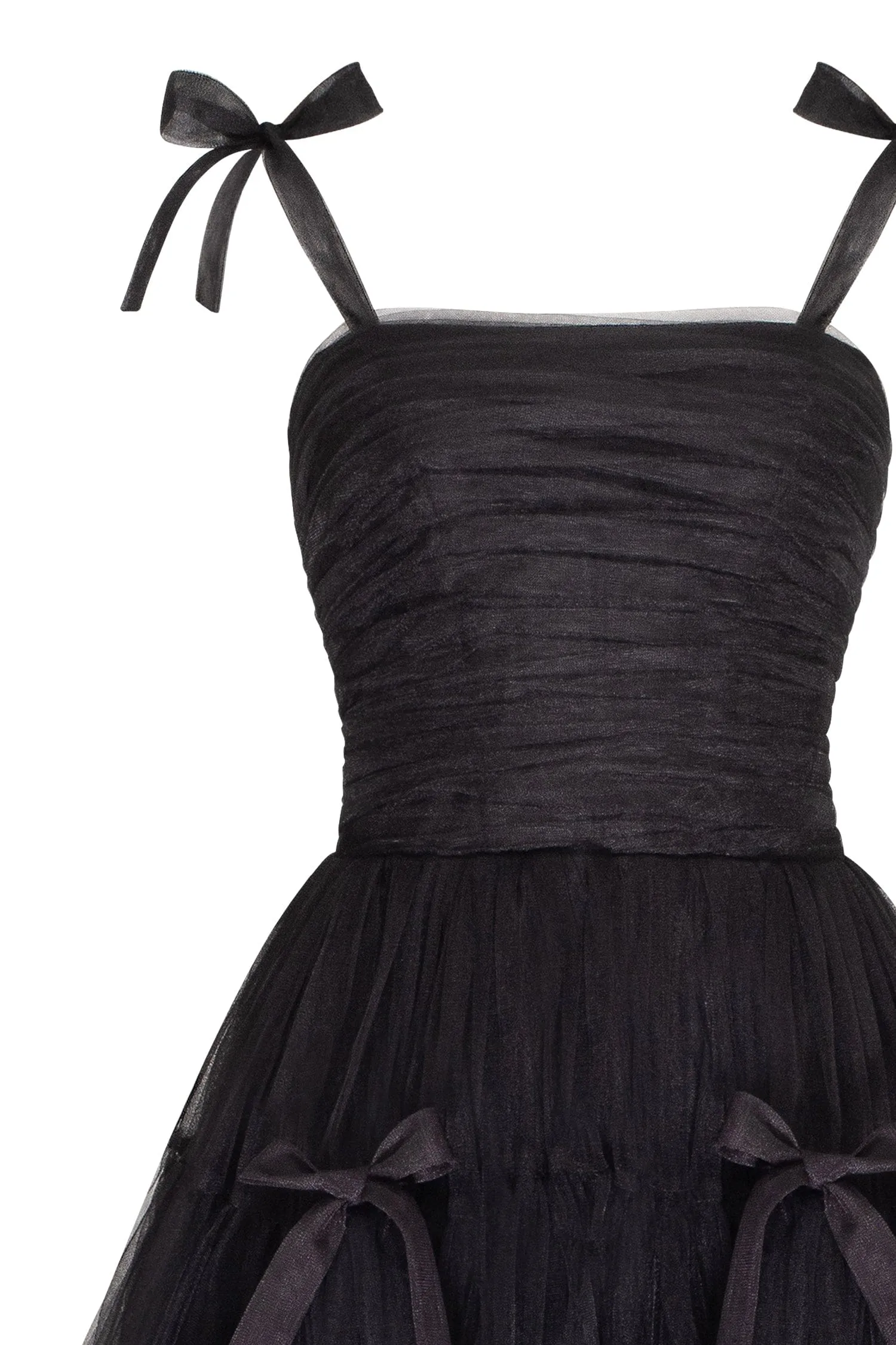 Adorable midi tie-strap black tulle dress