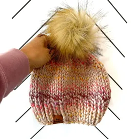 Adult Solid Knit Pom Hat | Variegated Spice