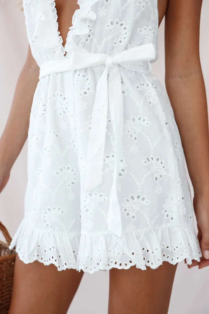 Alessandra Frill Halterneck Broderie Anglaise Romper White