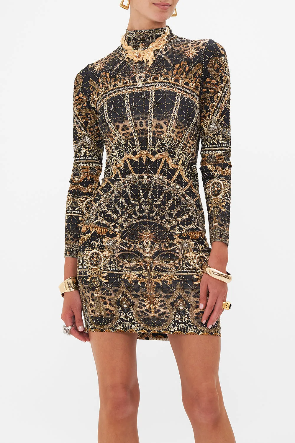 ALL OVER HOTFIX KNIT MINI DRESS MASKED AT MOONLIGHT