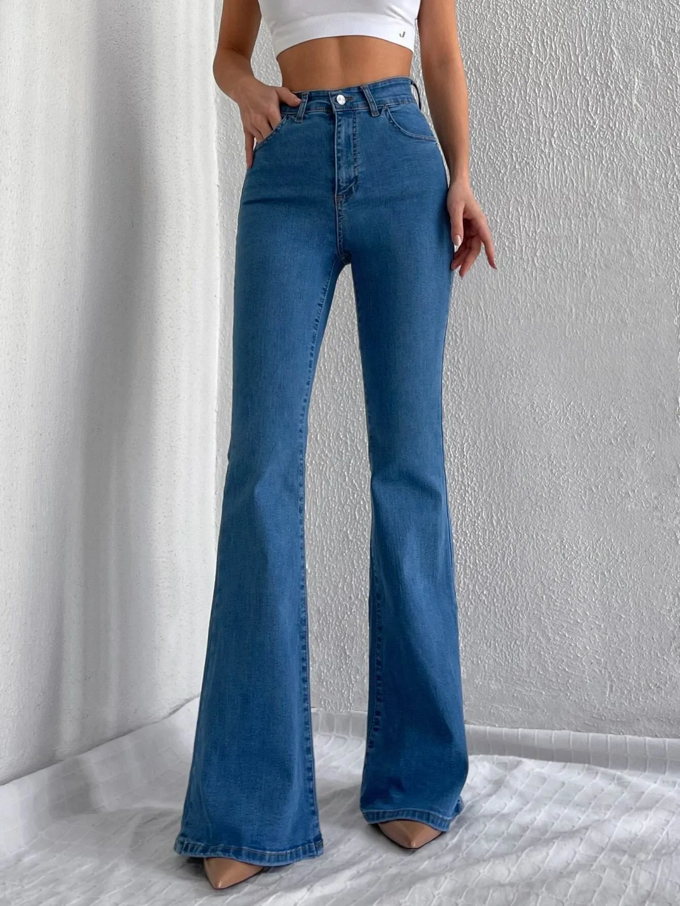 Aqua Blue Bootleg High Rise Jeans