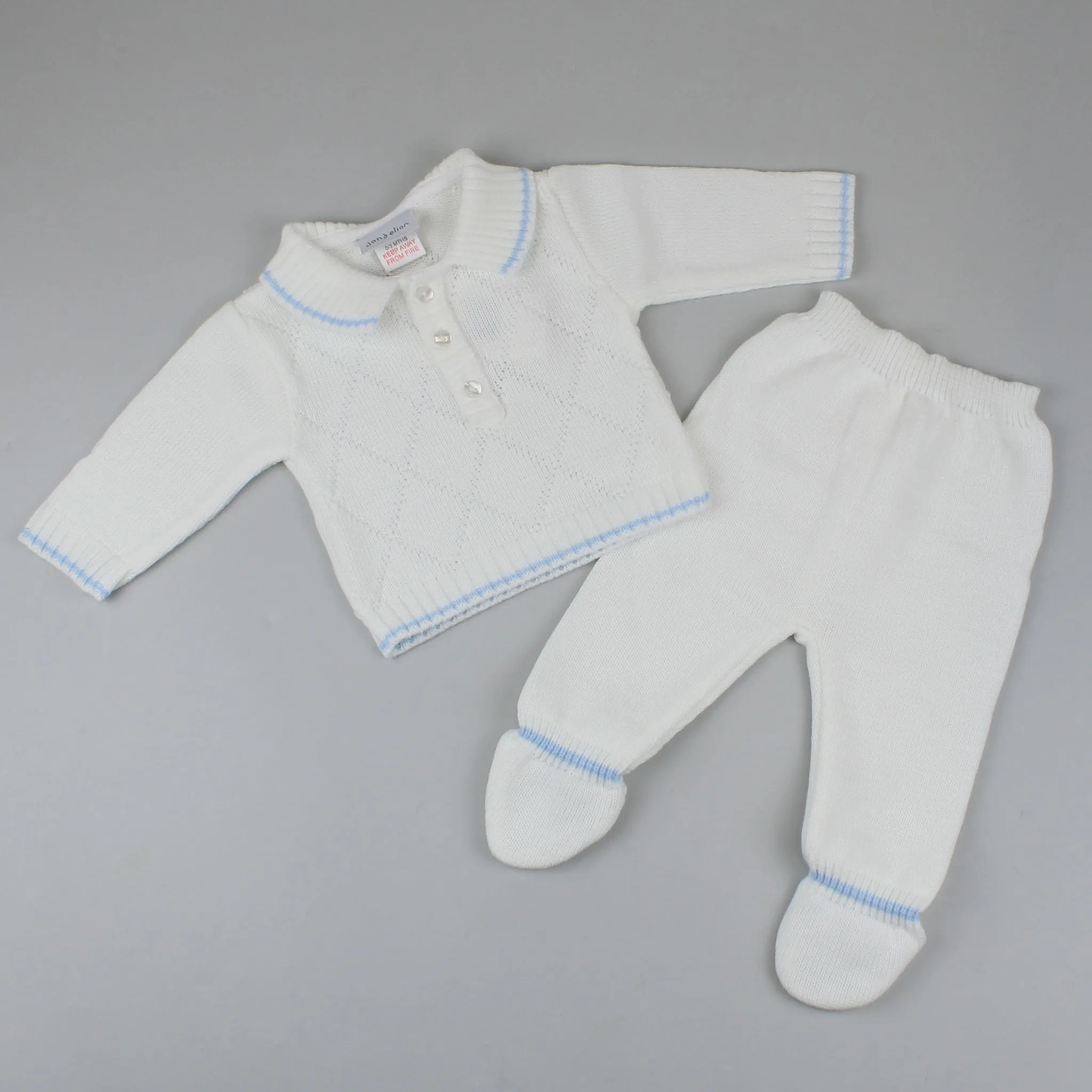 Baby Boy Diamond Knitted Jumper and Leggings - White