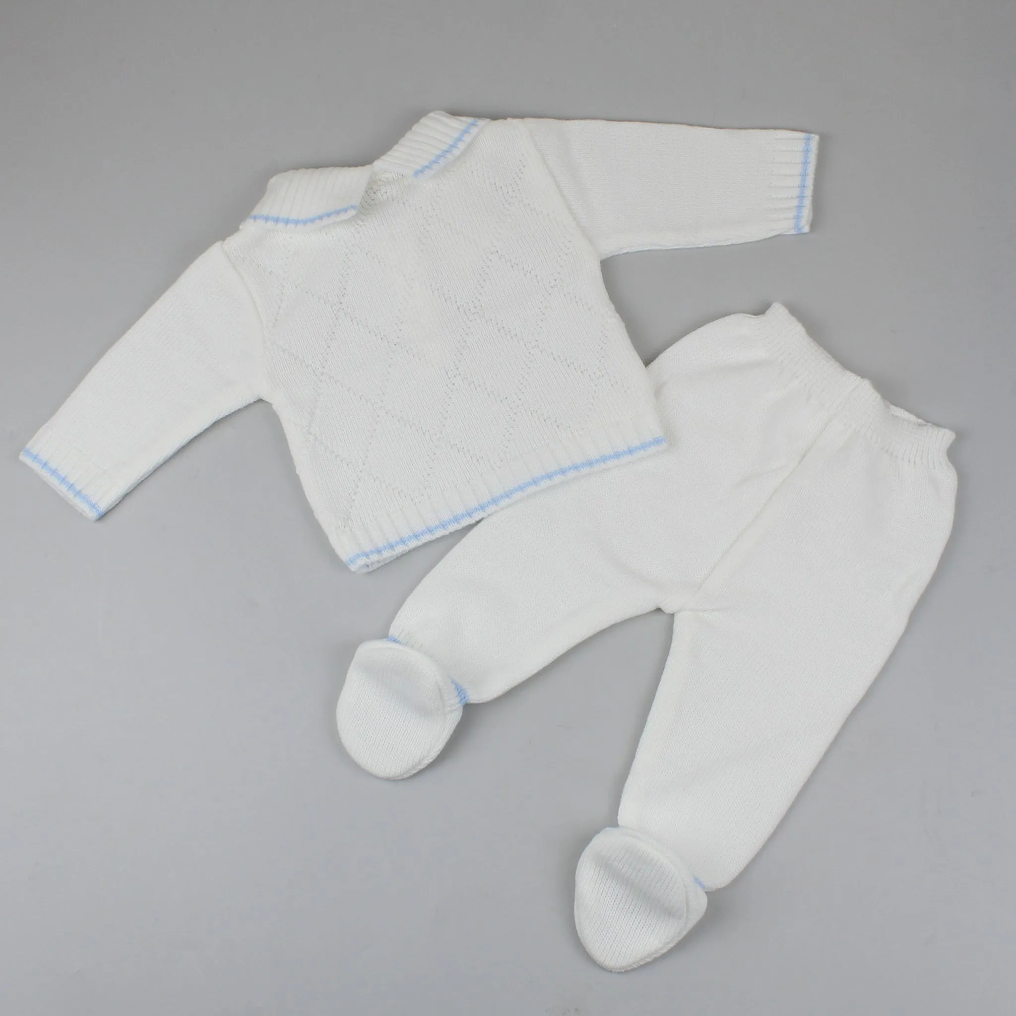 Baby Boy Diamond Knitted Jumper and Leggings - White