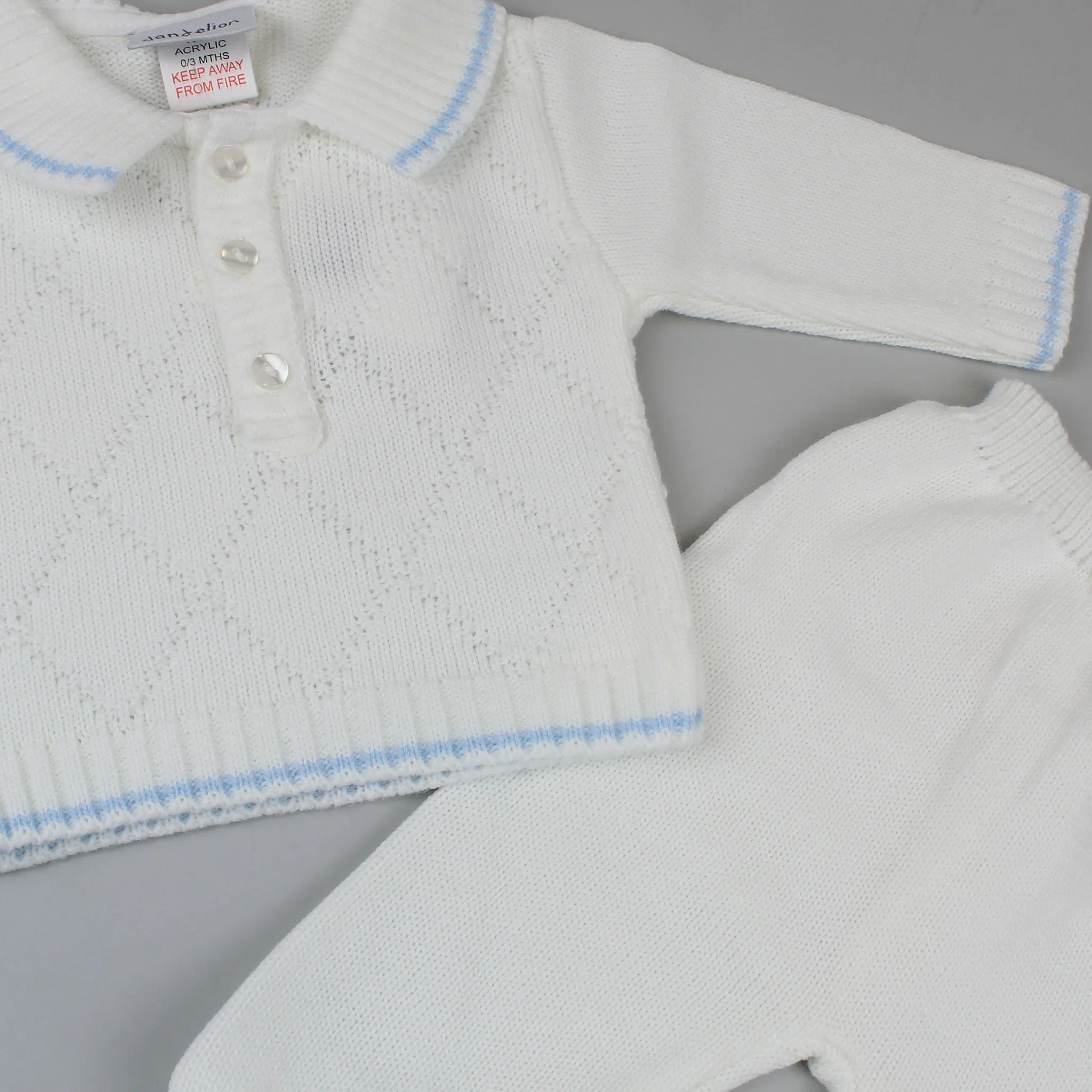 Baby Boy Diamond Knitted Jumper and Leggings - White