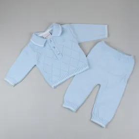 Baby Boy Diamond Knitted Jumper and Trousers - Blue