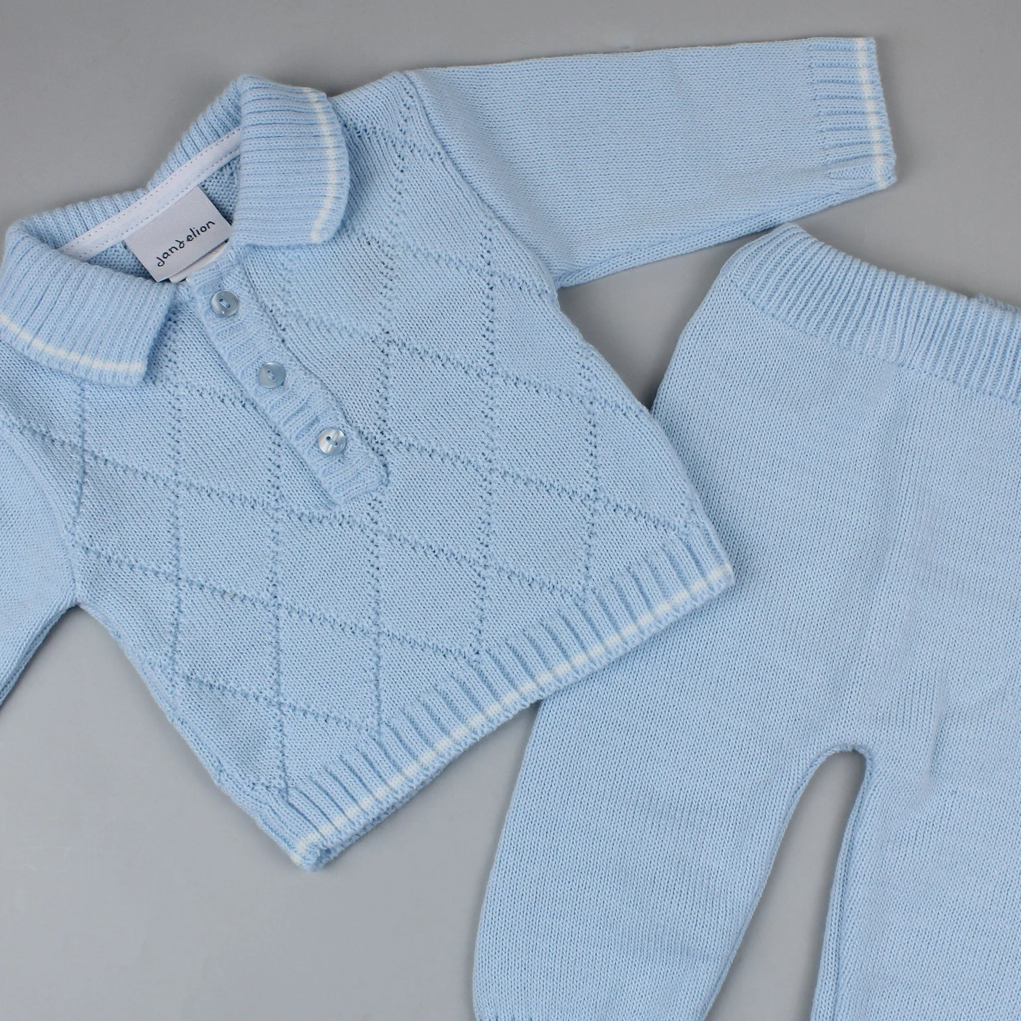 Baby Boy Diamond Knitted Jumper and Trousers - Blue