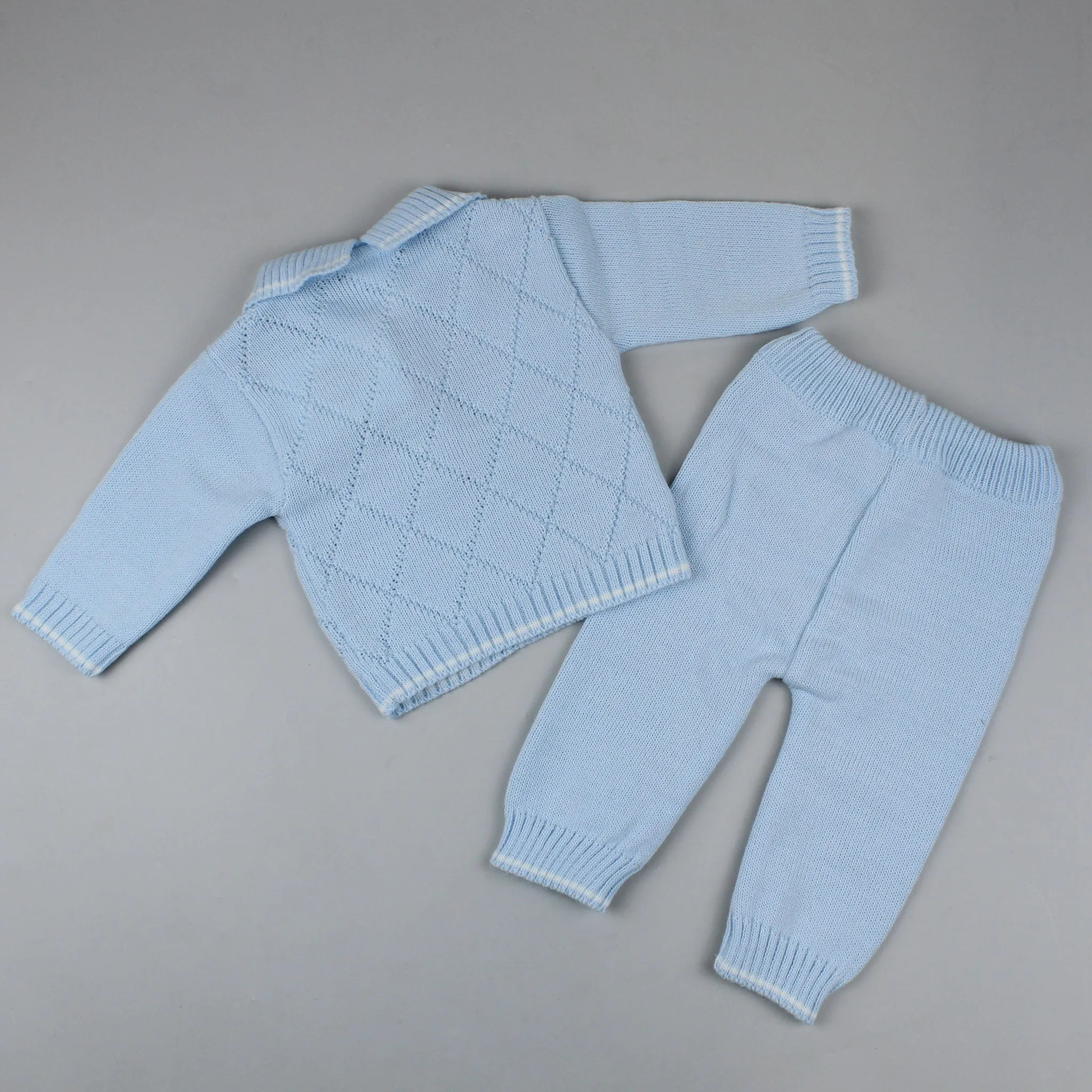 Baby Boy Diamond Knitted Jumper and Trousers - Blue