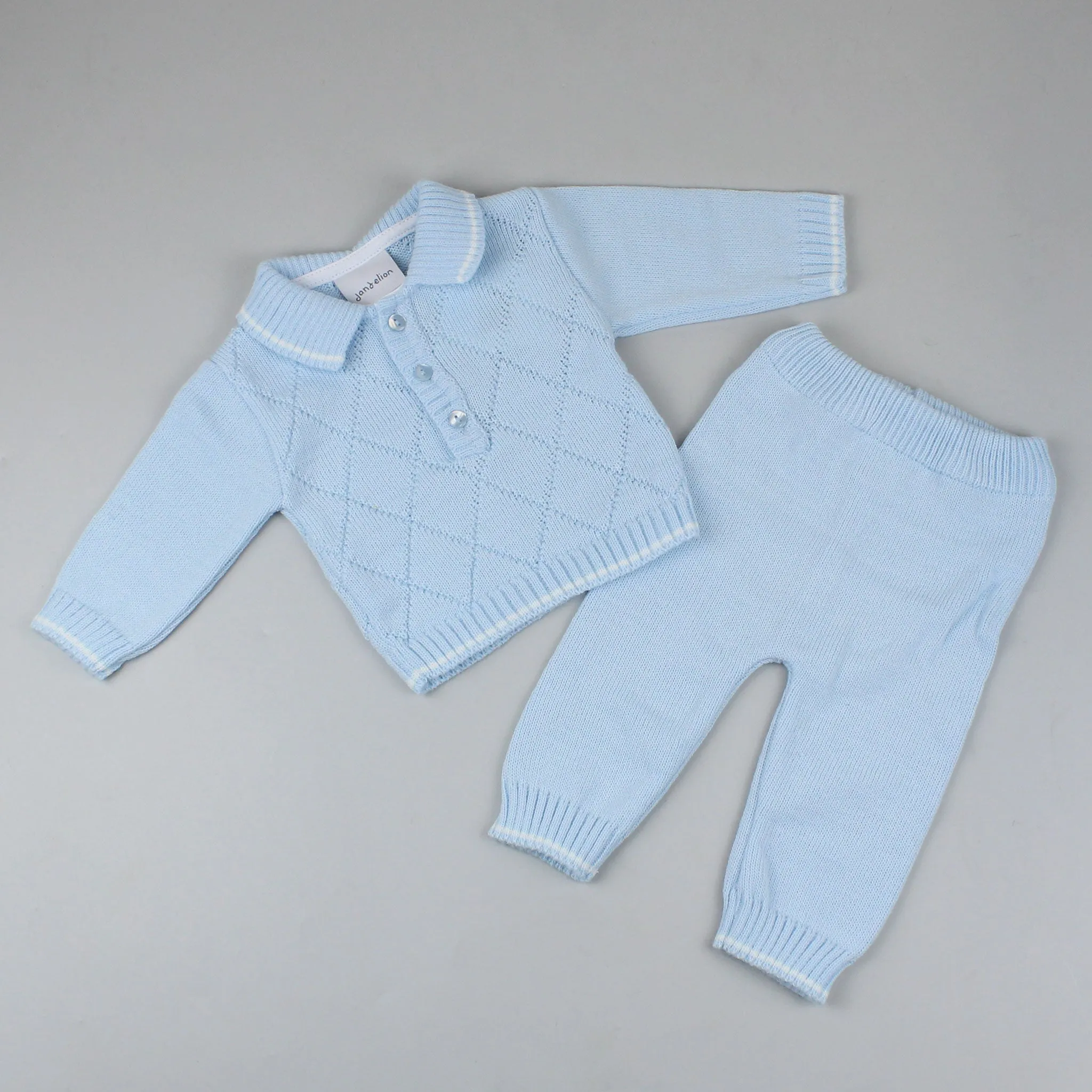 Baby Boy Diamond Knitted Jumper and Trousers - Blue