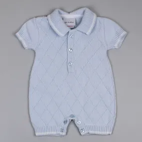 Baby Boy Diamond Knitted Romper - Blue