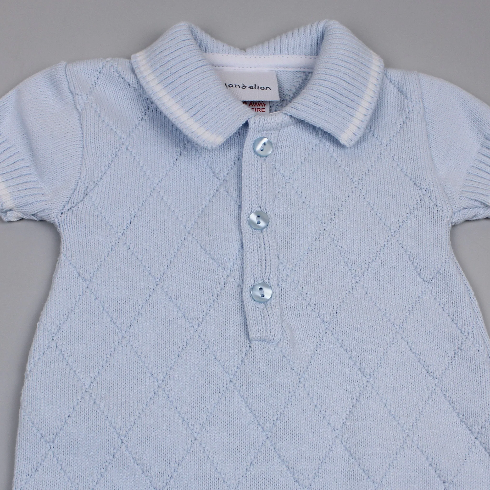 Baby Boy Diamond Knitted Romper - Blue