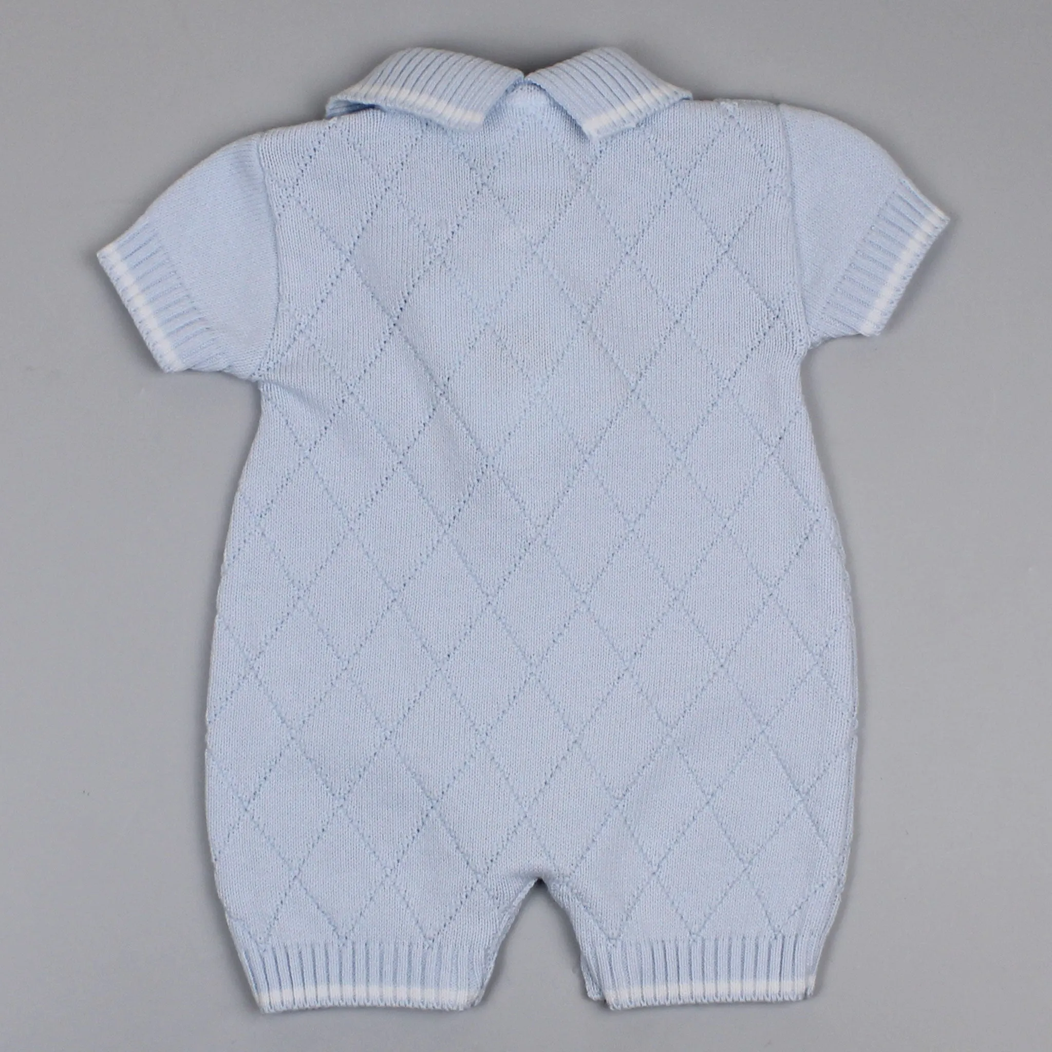 Baby Boy Diamond Knitted Romper - Blue