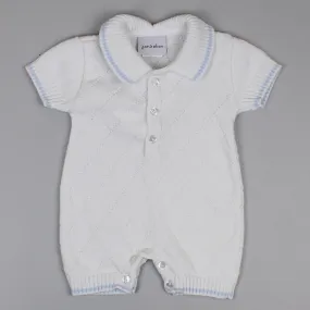 Baby Boy Diamond Knitted Romper - White / Blue