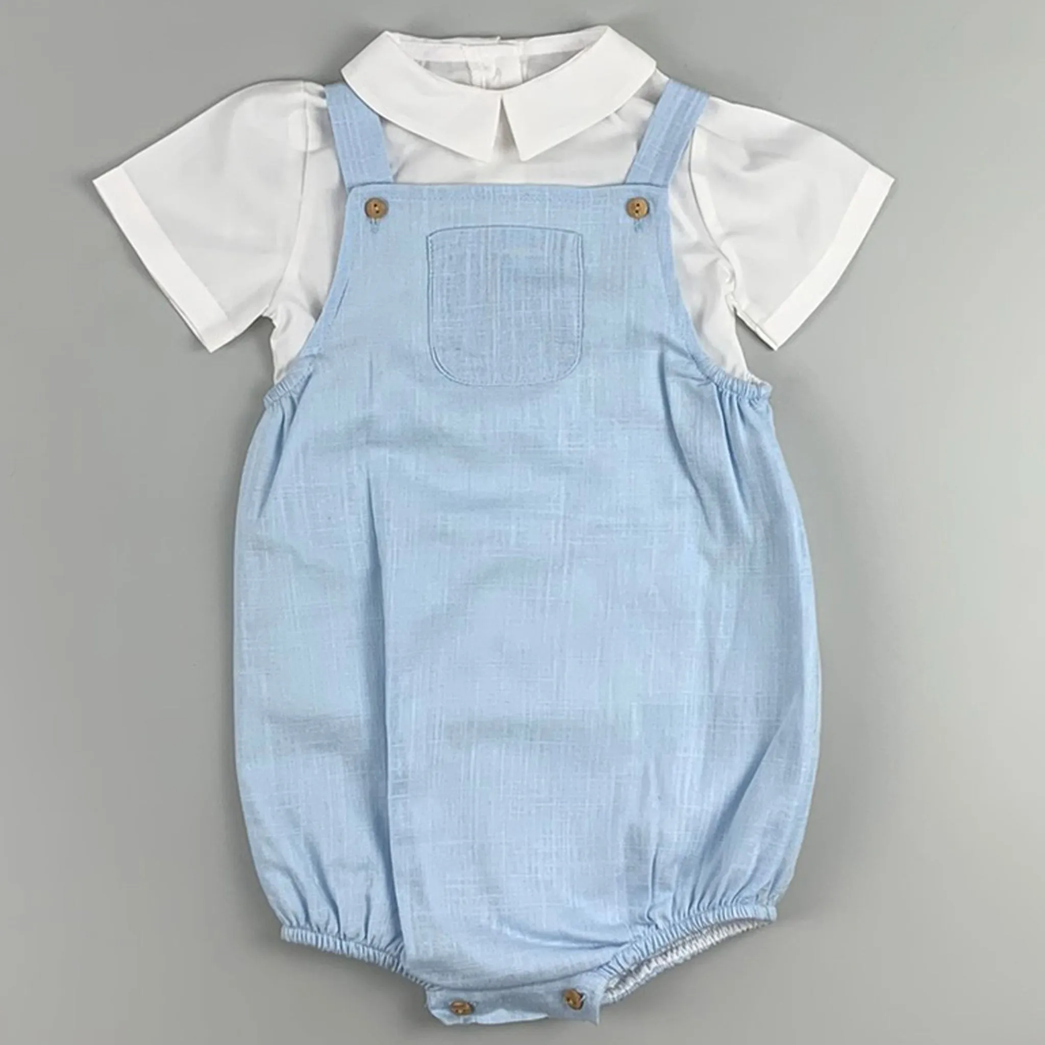 Baby Boy Dungaree Romper and Shirt Outfit - Blue