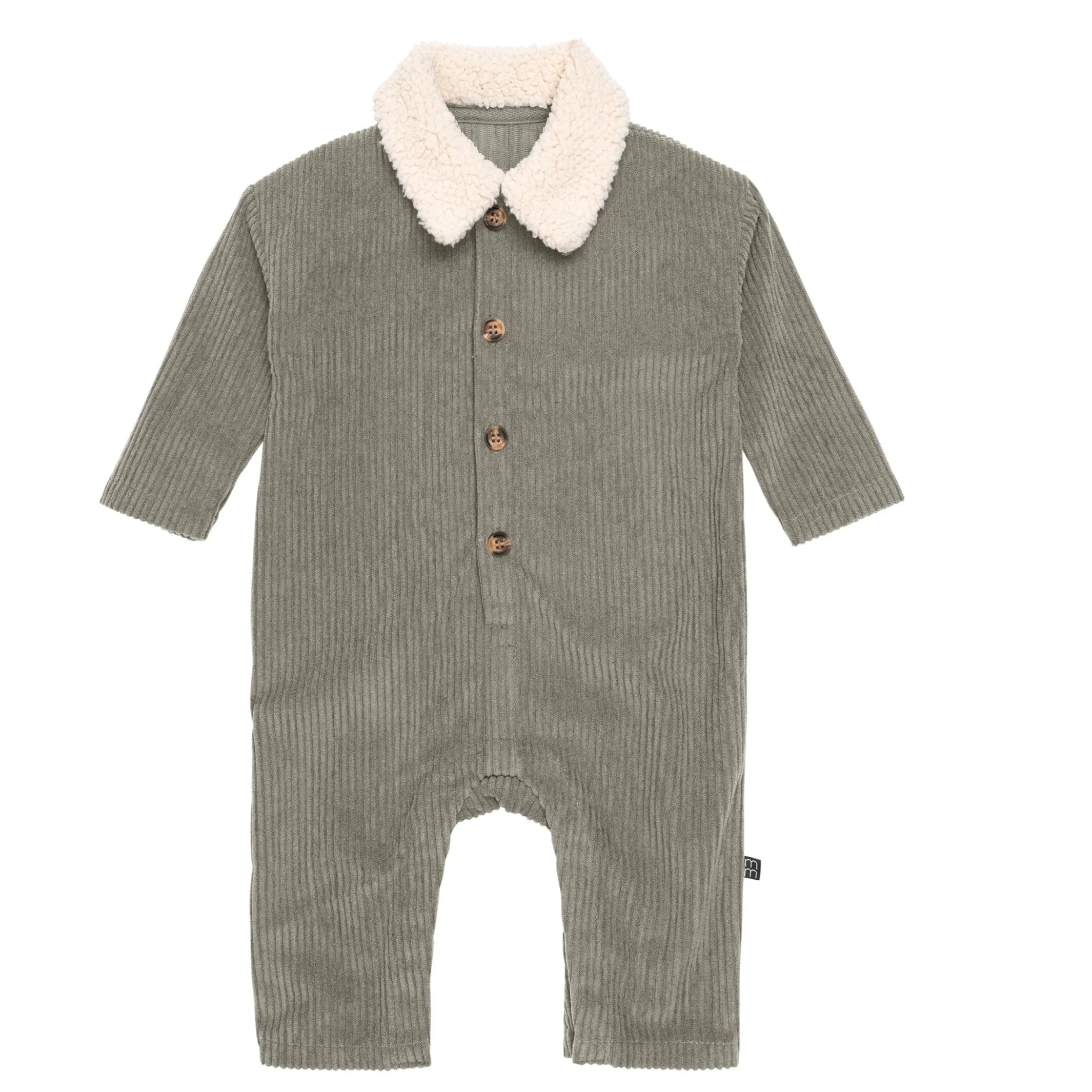 Baby Boys Dark Green Sherpa Collar Corduroy Romper