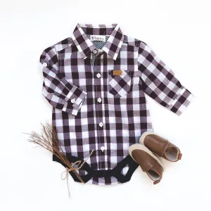 Baby Boys Dress Shirt Romper | Large Maroon Check