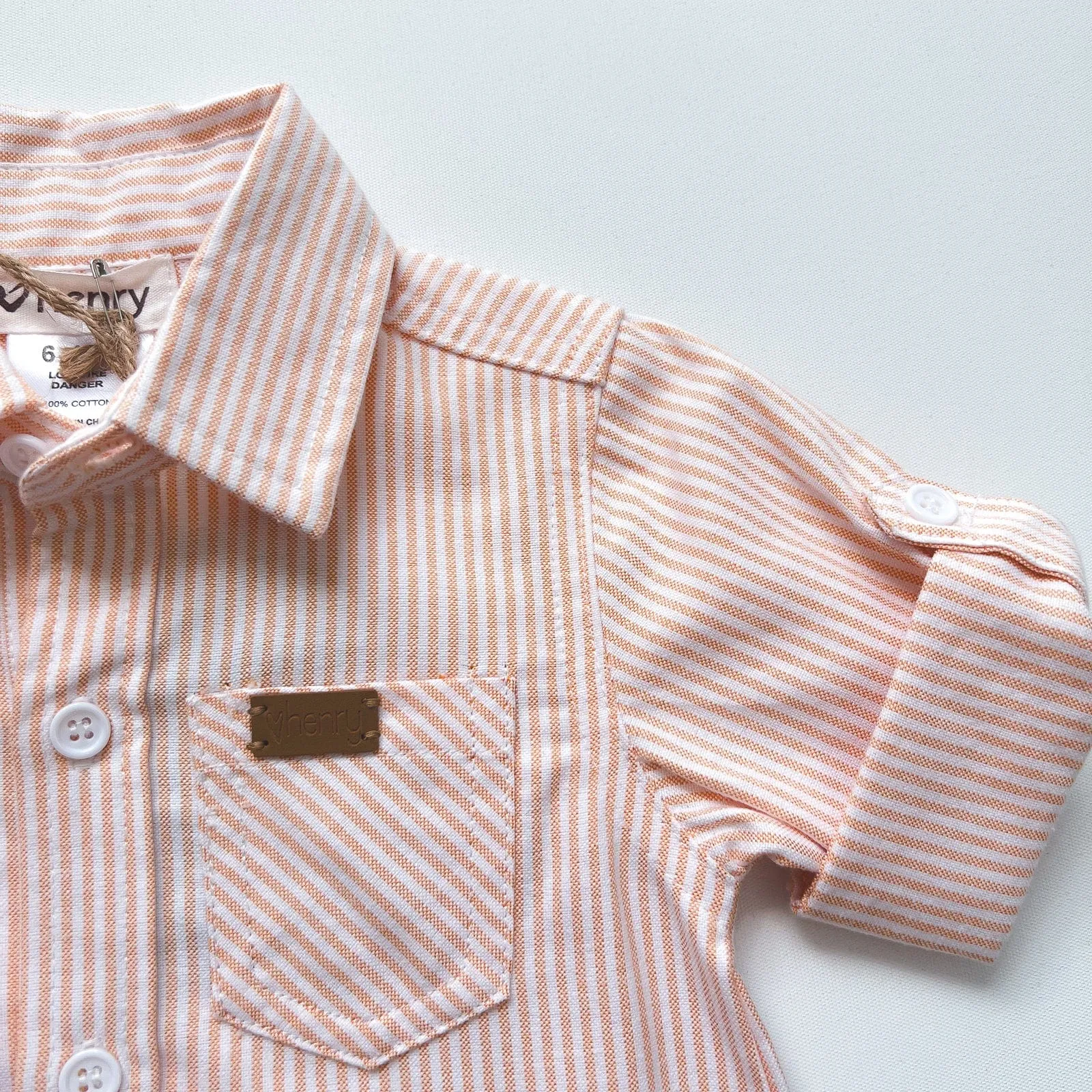 Baby Boys Dress Shirt Romper | Tangerine Pinstripe