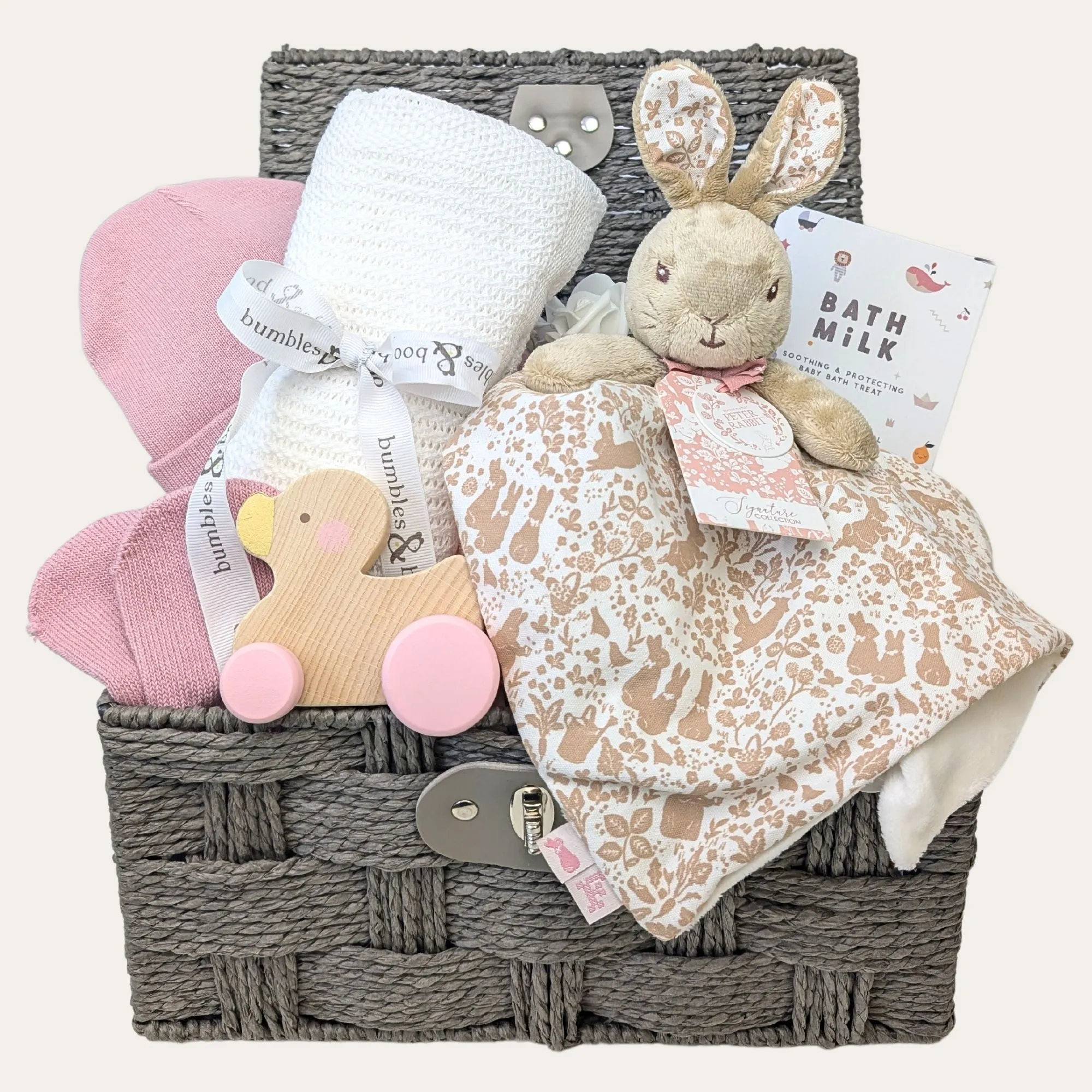 Baby Girl Gifts Hamper Boutique Bunny, Blanket & Bath Time