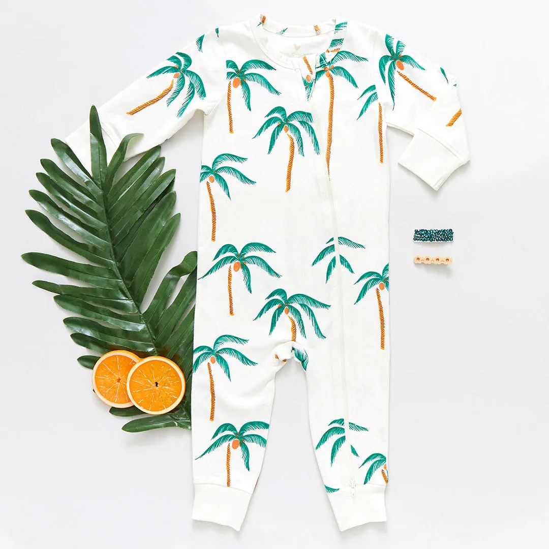 Baby Organic Romper - Cream Palm Trees