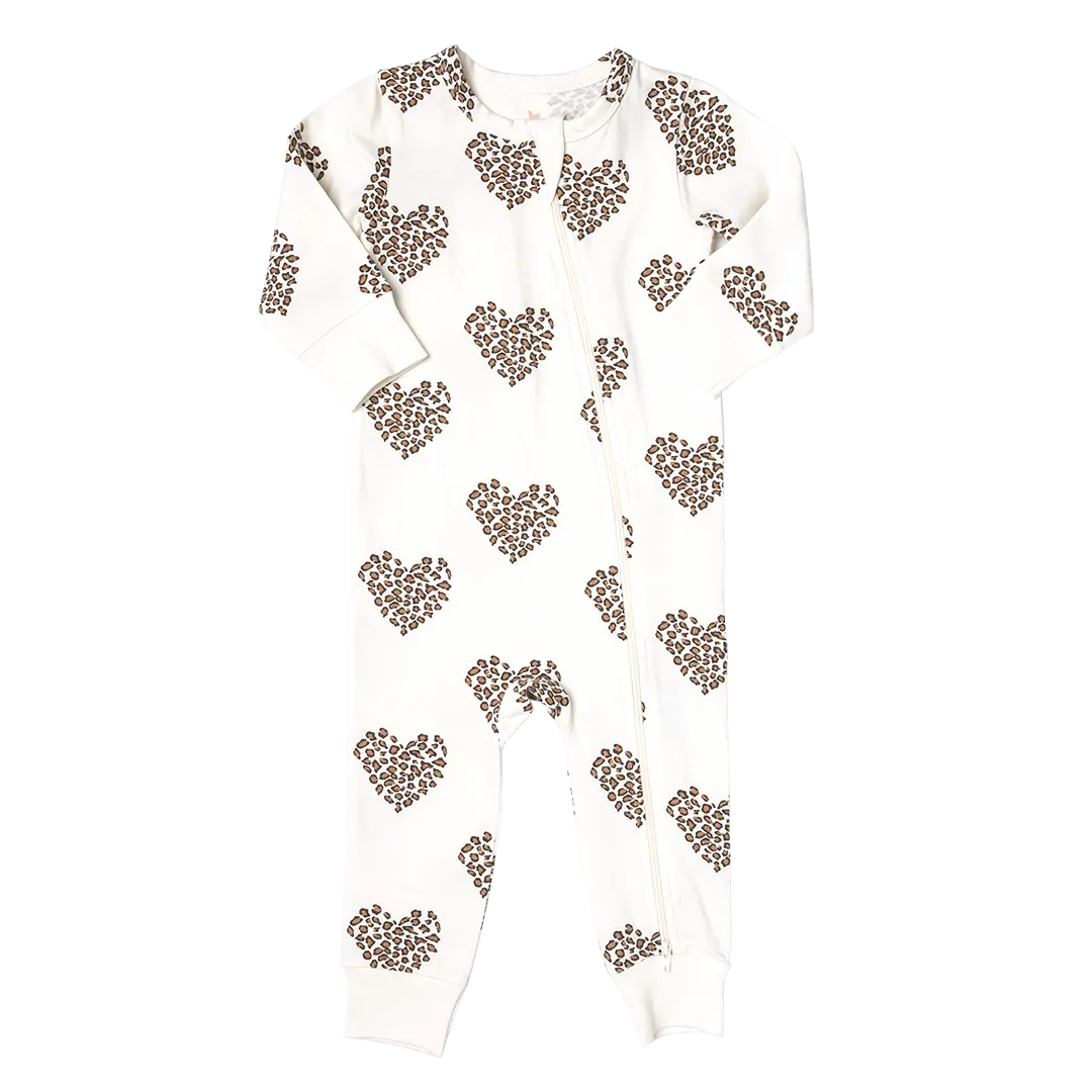 Baby Organic Romper - Leopard Heart