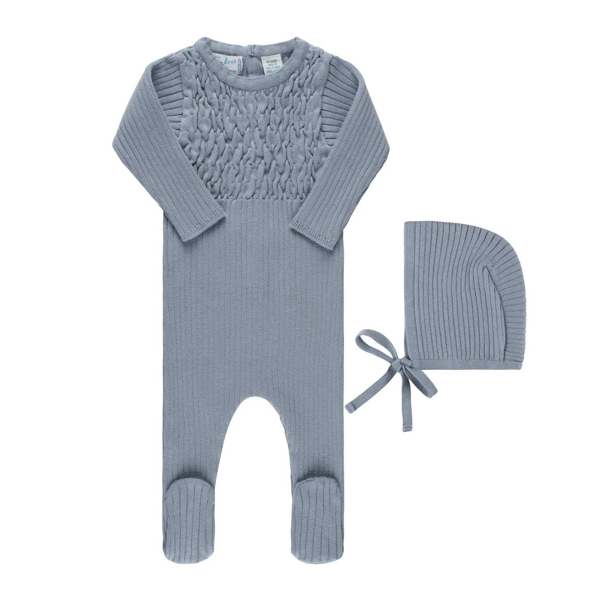 Baby Smocked Ribbed Knit Romper & Bonnet