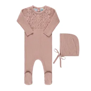 Baby Smocked Ribbed Knit Romper & Bonnet