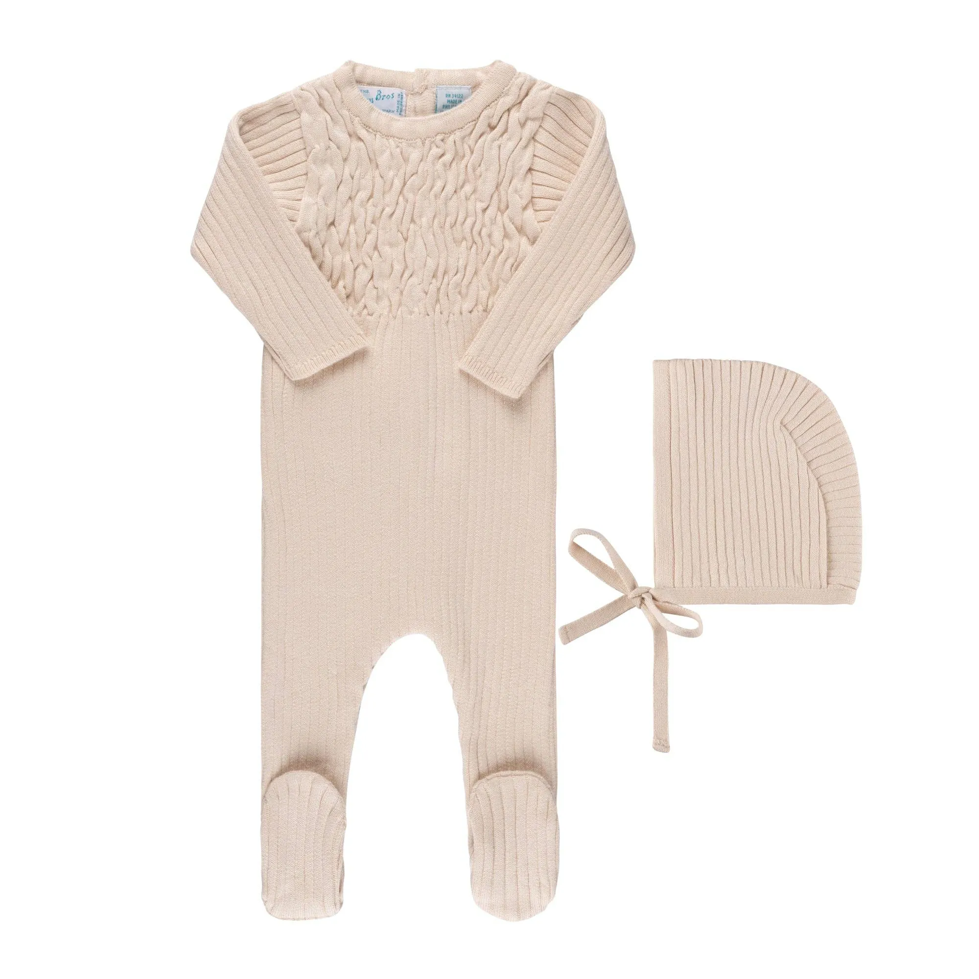 Baby Smocked Ribbed Knit Romper & Bonnet