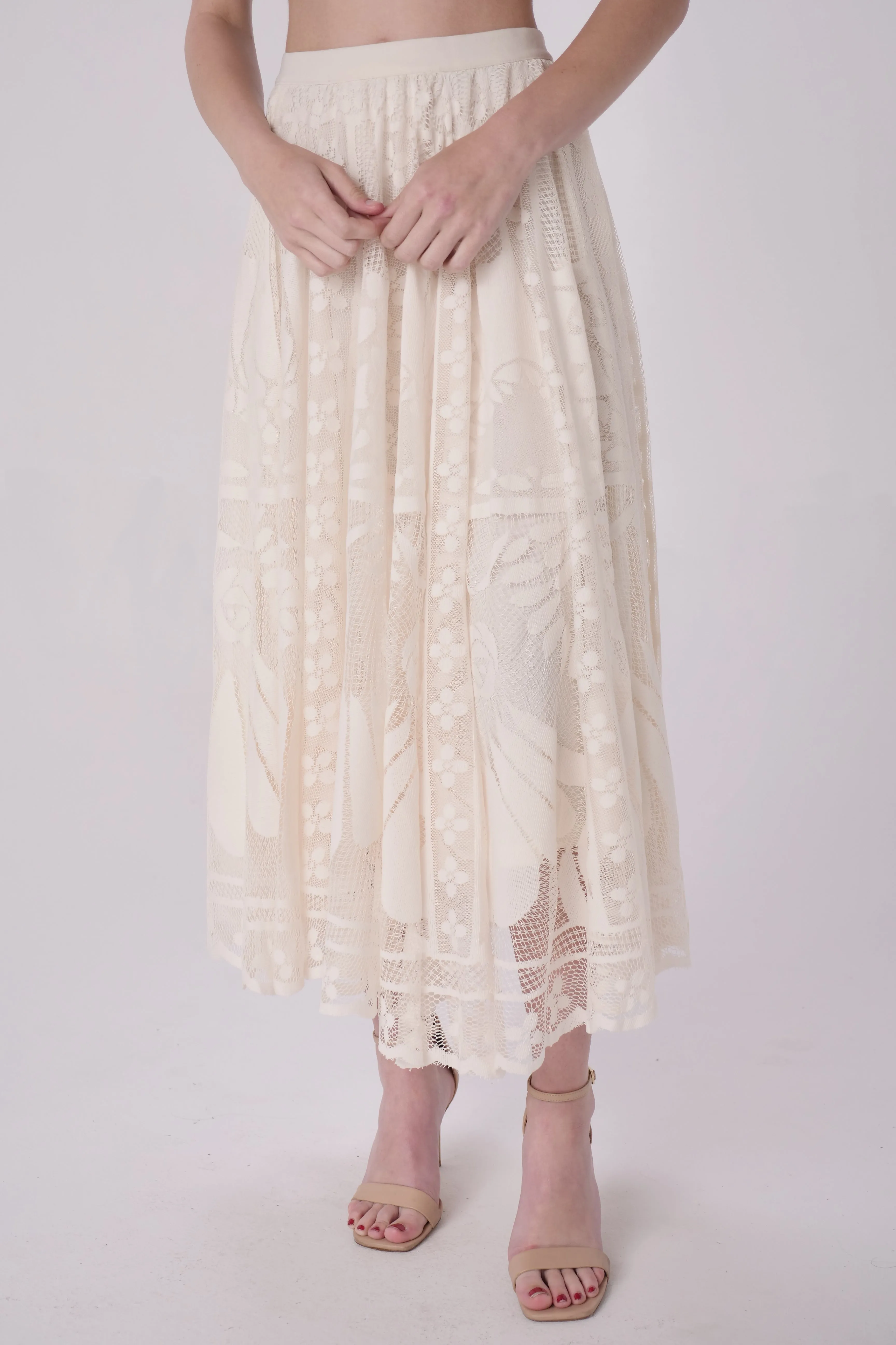 Beige Mesh Lace Skirt