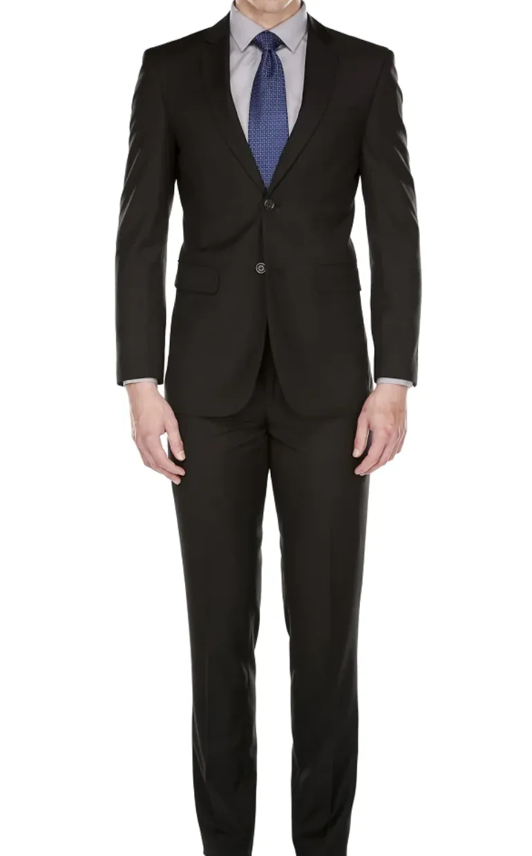 Black Slim-Fit Men's Suit Single Breast Notch Lapel PYS02