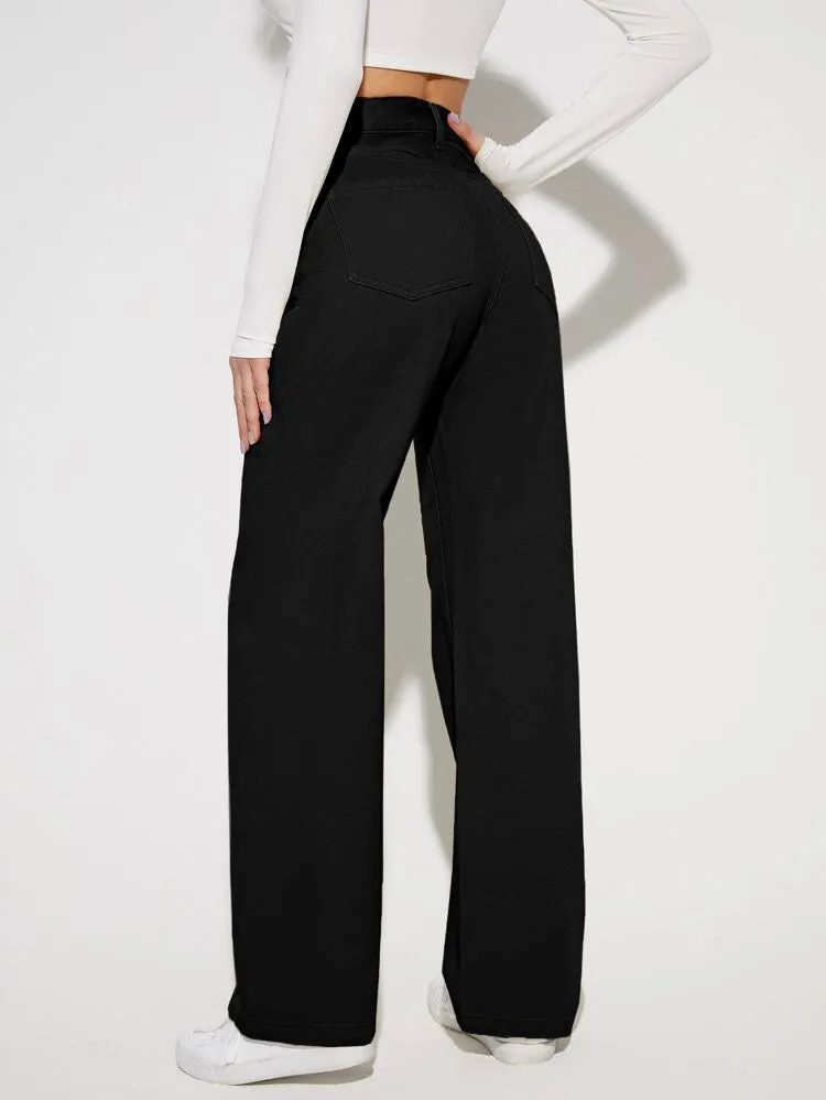 Black Wide Leg High Rise Jeans