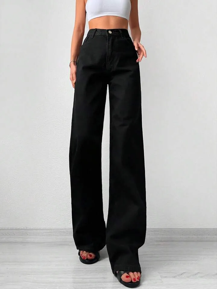 Black Wide Leg High Rise Jeans