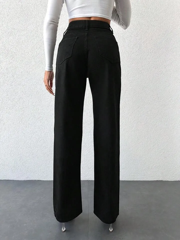 Black Wide Leg High Rise Jeans