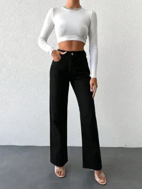 Black Wide Leg High Rise Jeans