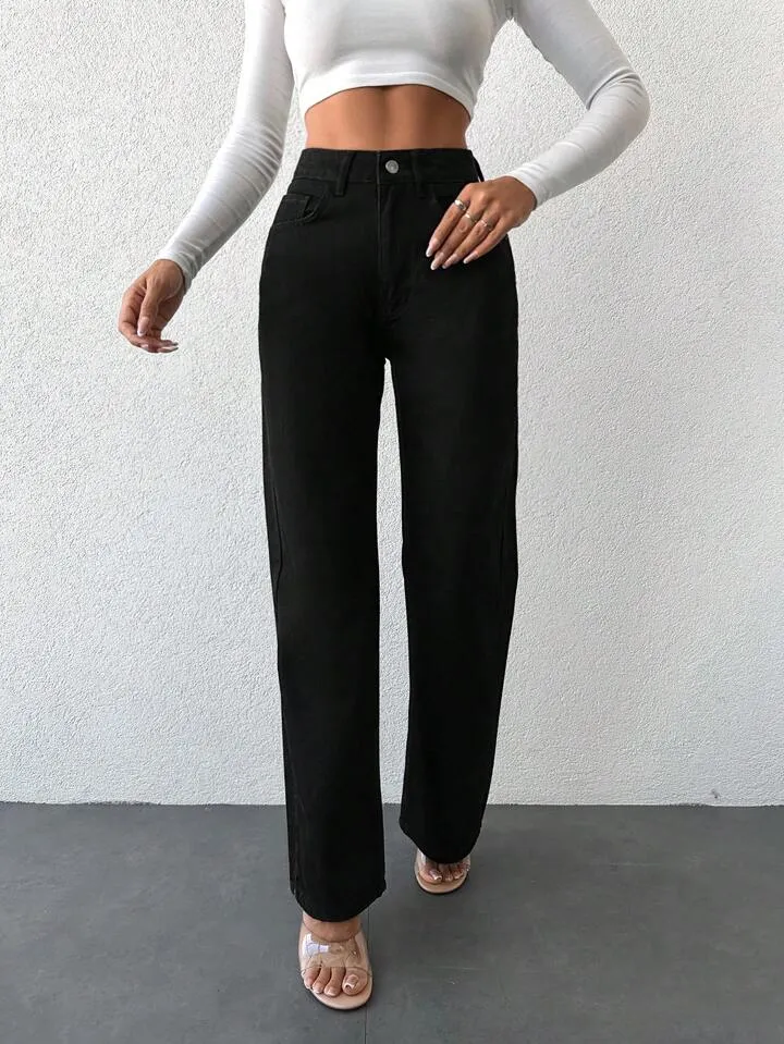 Black Wide Leg High Rise Jeans