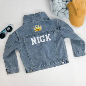 (Blue Denim) Custom Crown Patch Denim Jacket for Kids