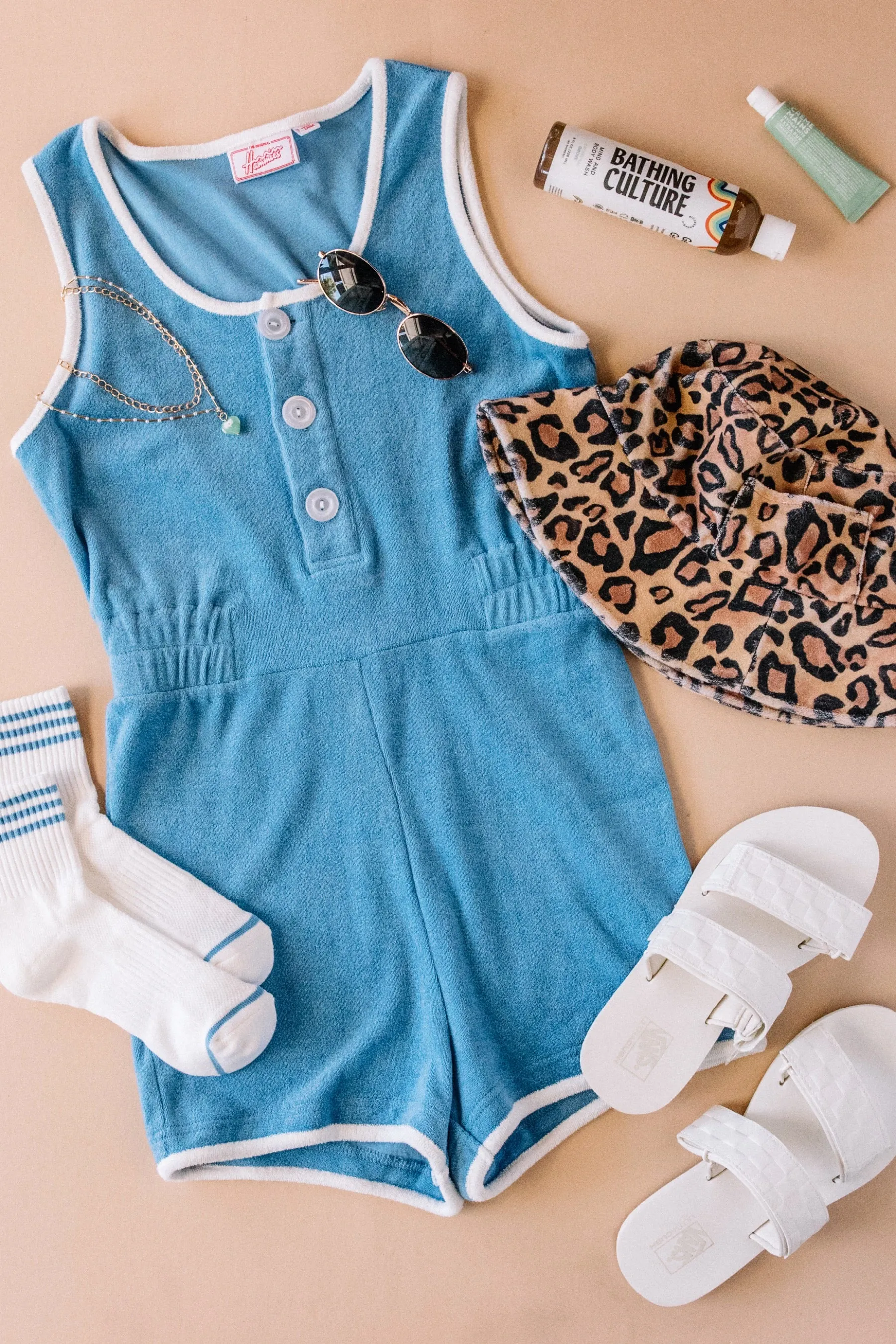 Blue Poppy Terry Romper