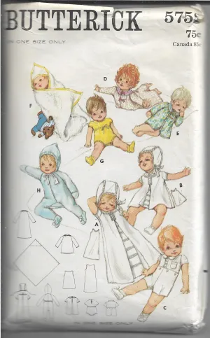 Butterick 5758 Baby Petticoat Dress Kimono Vintage Sewing Pattern 1960s