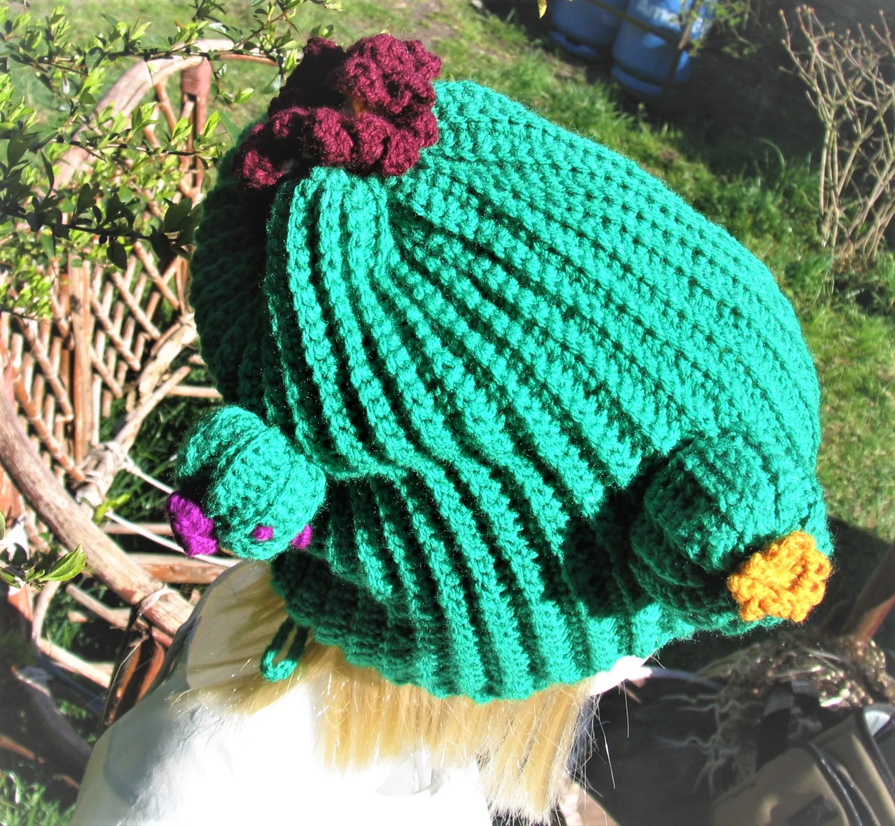 Cactus Crochet Unisex Dread Beanie Hat with Flowers Green Beanie