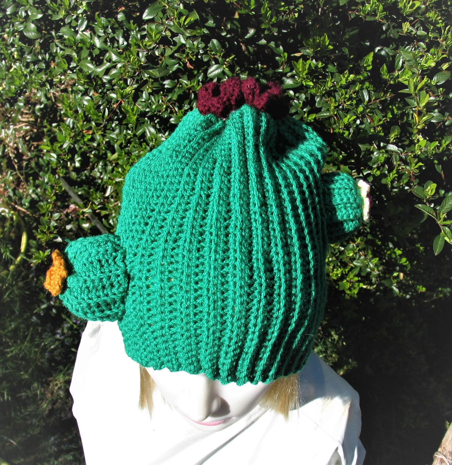 Cactus Crochet Unisex Dread Beanie Hat with Flowers Green Beanie