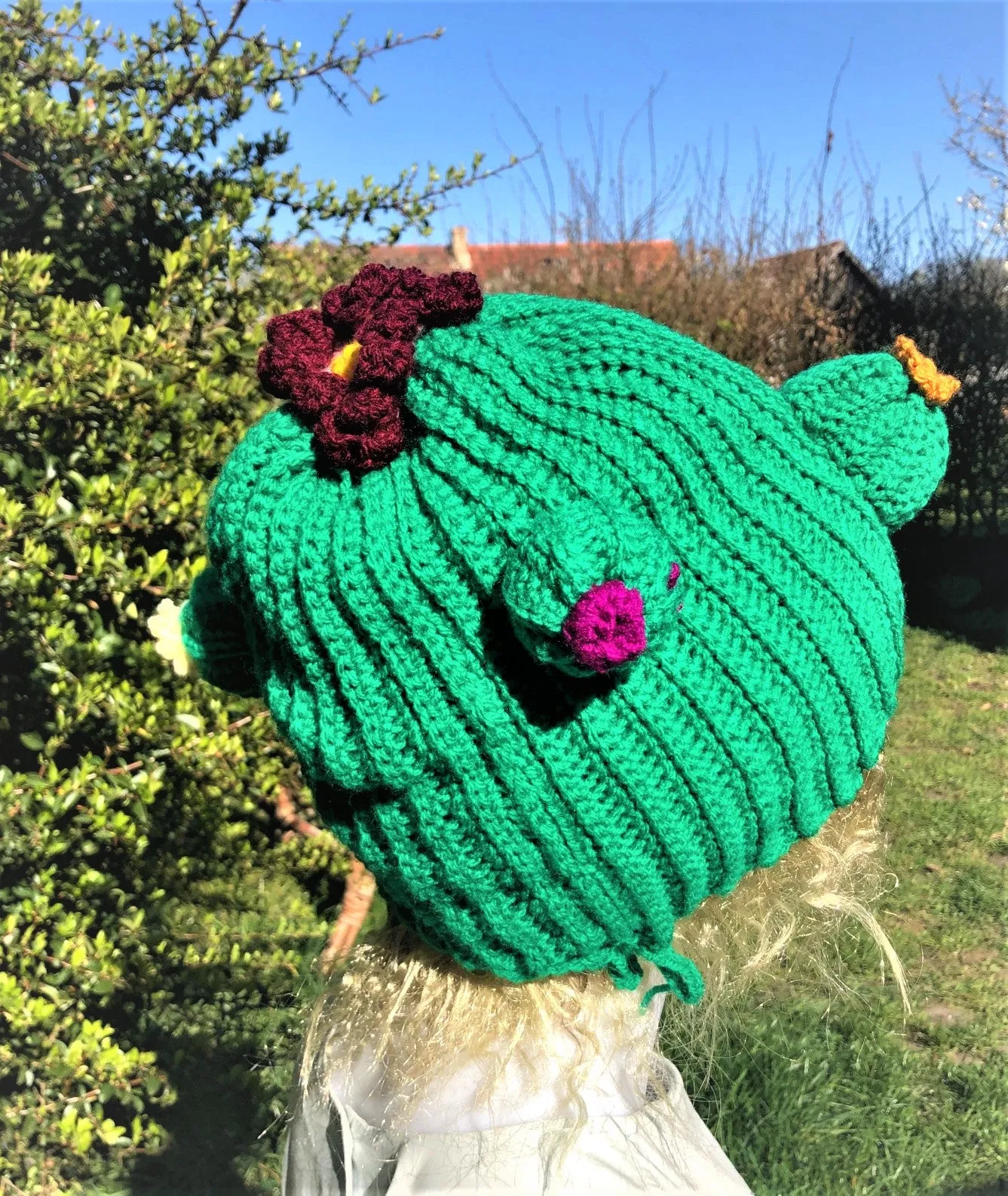 Cactus Crochet Unisex Dread Beanie Hat with Flowers Green Beanie