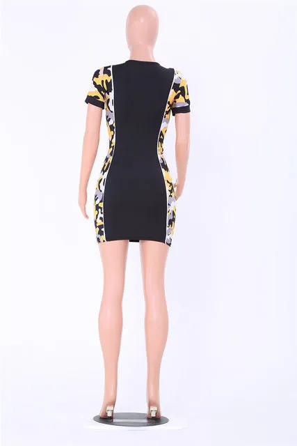 Camo sporty zip front bodycon dress