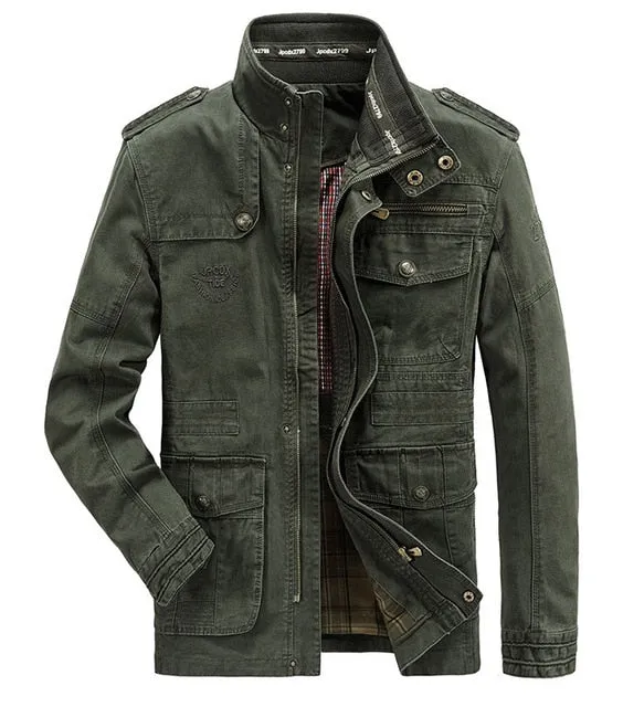 Cargo Style Stand Collar Military Fatigue Jacket