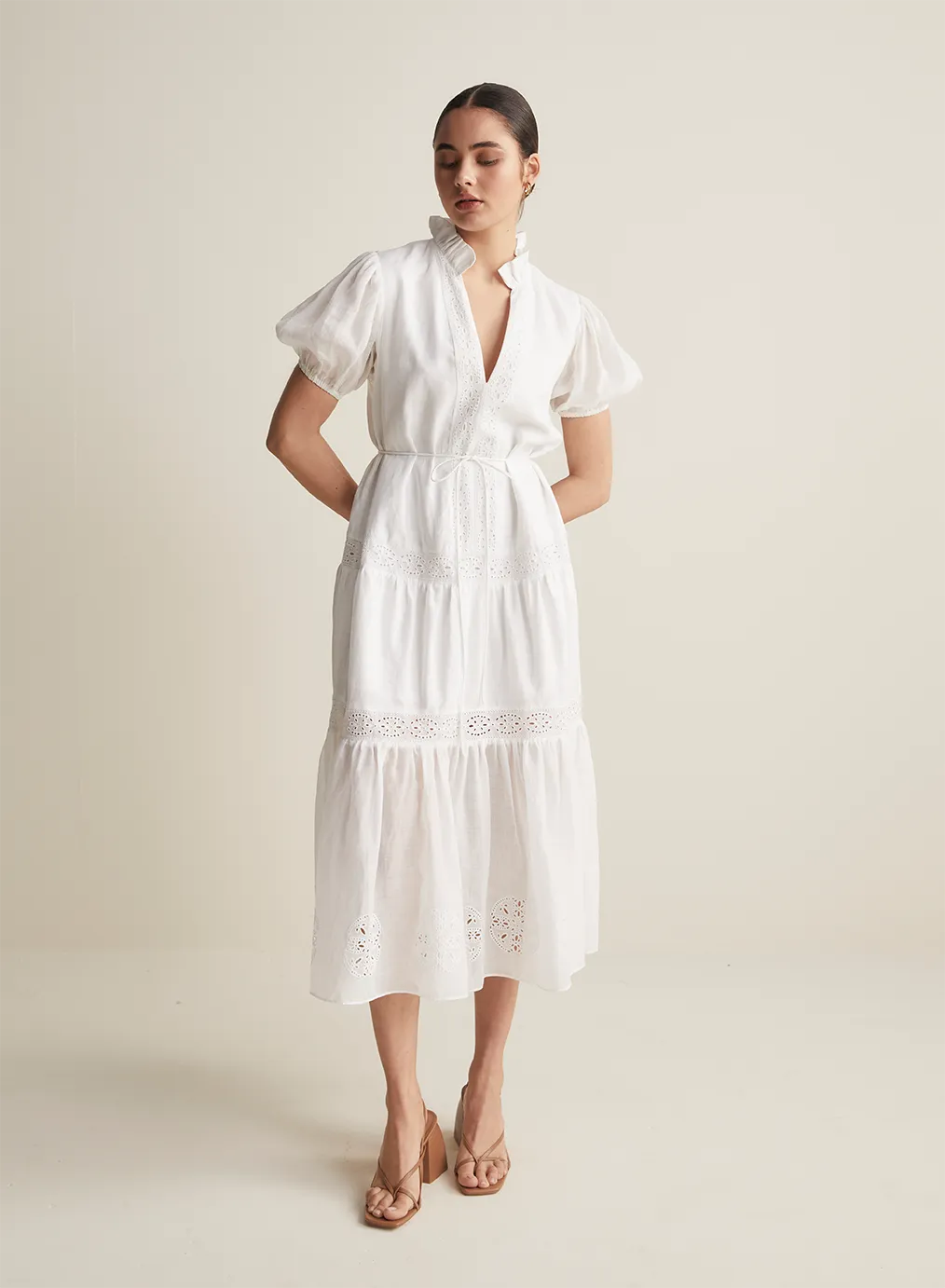 Cecile Linen Midi Dress | Optical White