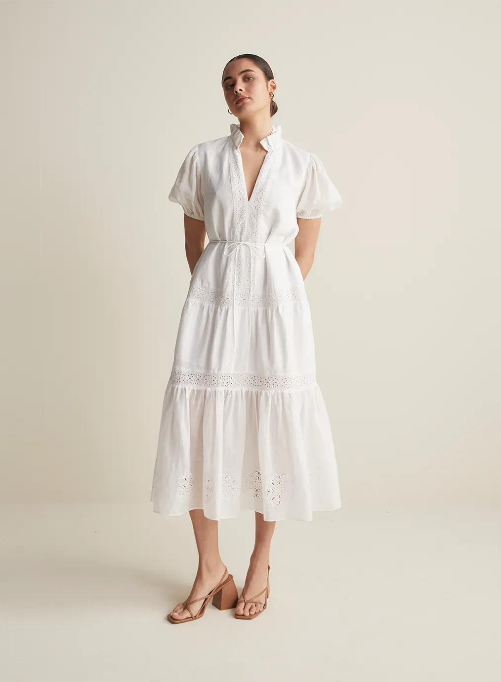 Cecile Linen Midi Dress | Optical White