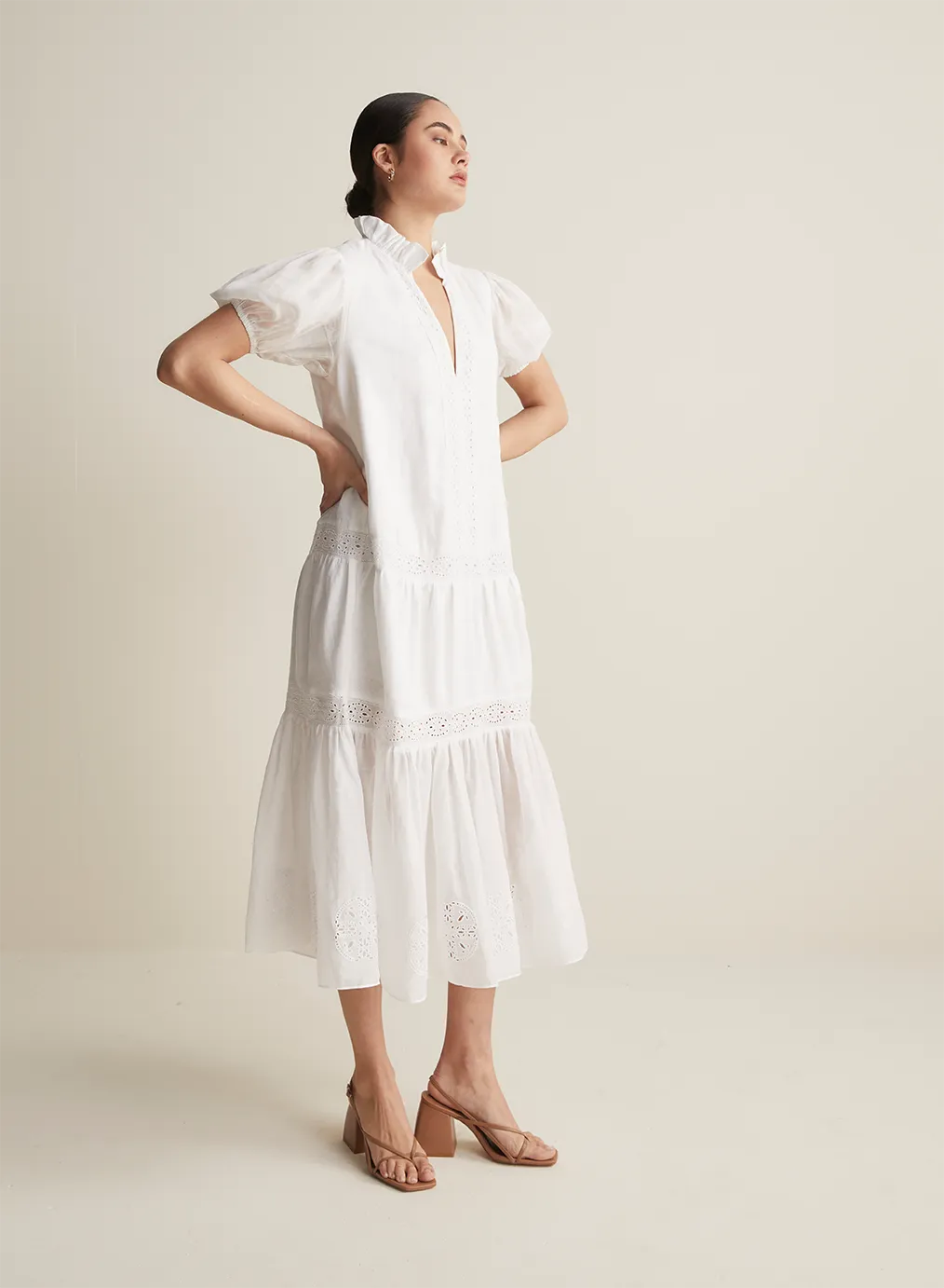 Cecile Linen Midi Dress | Optical White