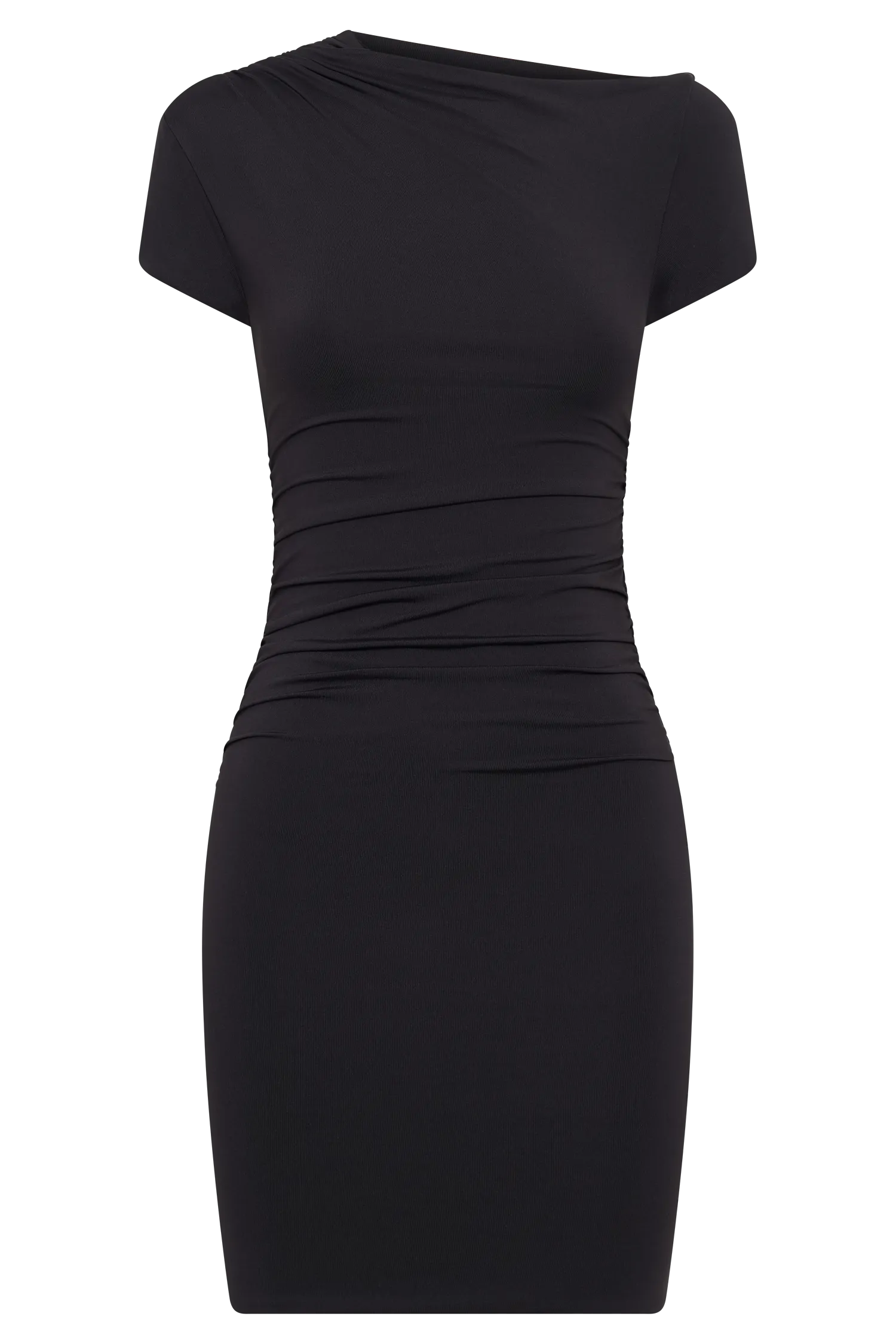 Cersei Ruched Cap Sleeve Mini Dress - Black